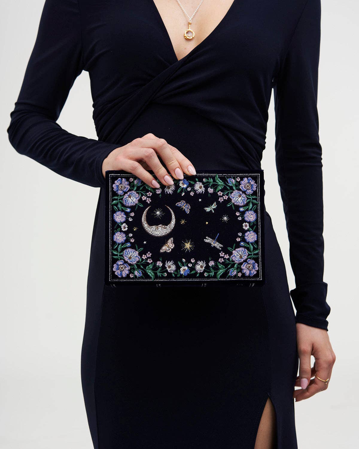 Florence Midnight Garden Embroidered Book Box in Navy Velvet