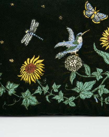 Sunflower Green Velvet Embroidered Pouch
