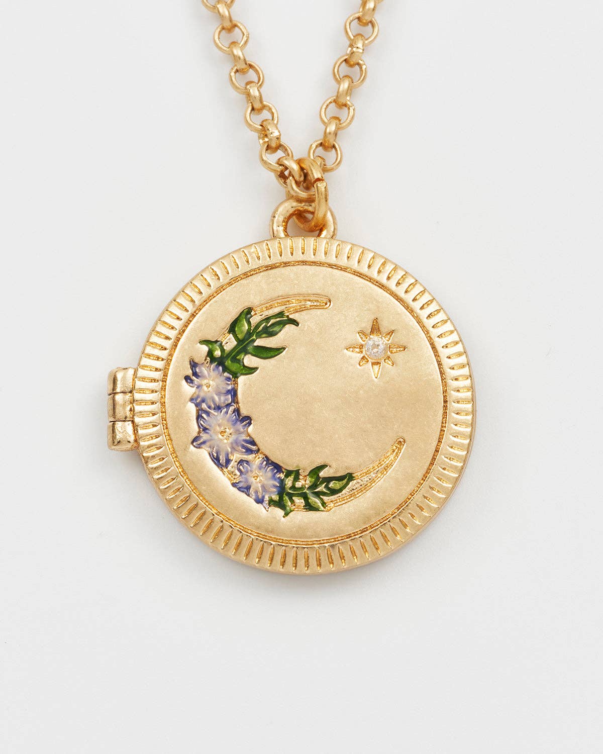 Nightshade Moon Round Gold Locket Chain Necklace