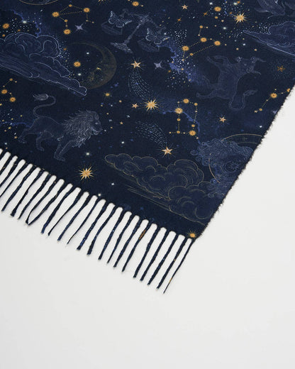 Zodiac Long Fringed Scarf in Navy
