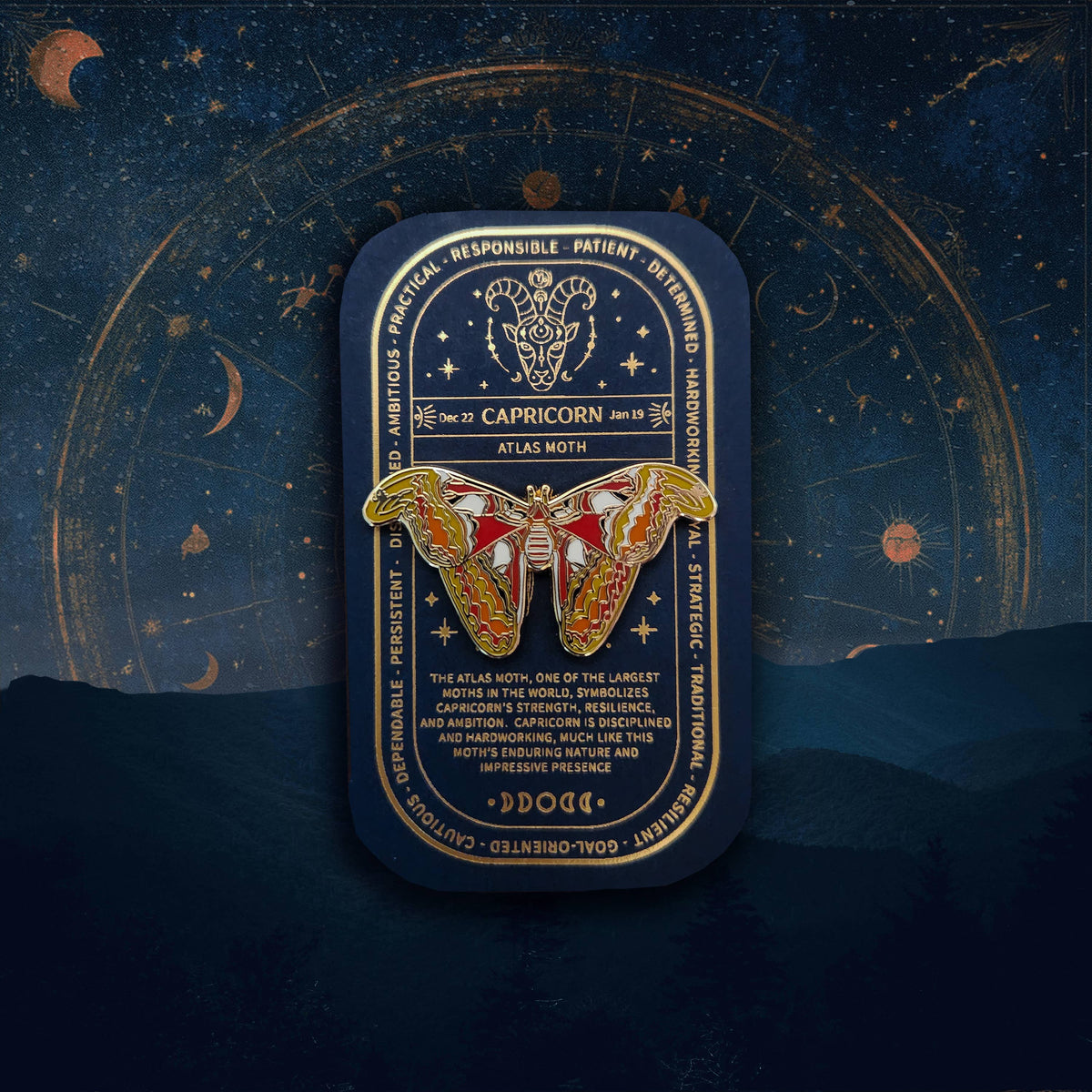 Capricorn - Zodiac Butterfly and Moth Pins- Atlas Moth