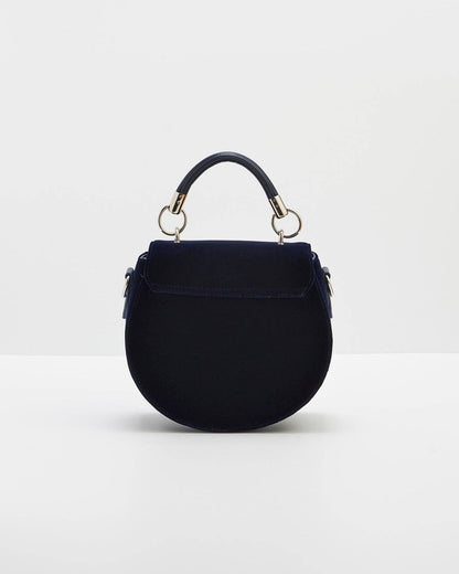 Charlotte Butterfly Embroidered Saddle Bag in Navy Velvet