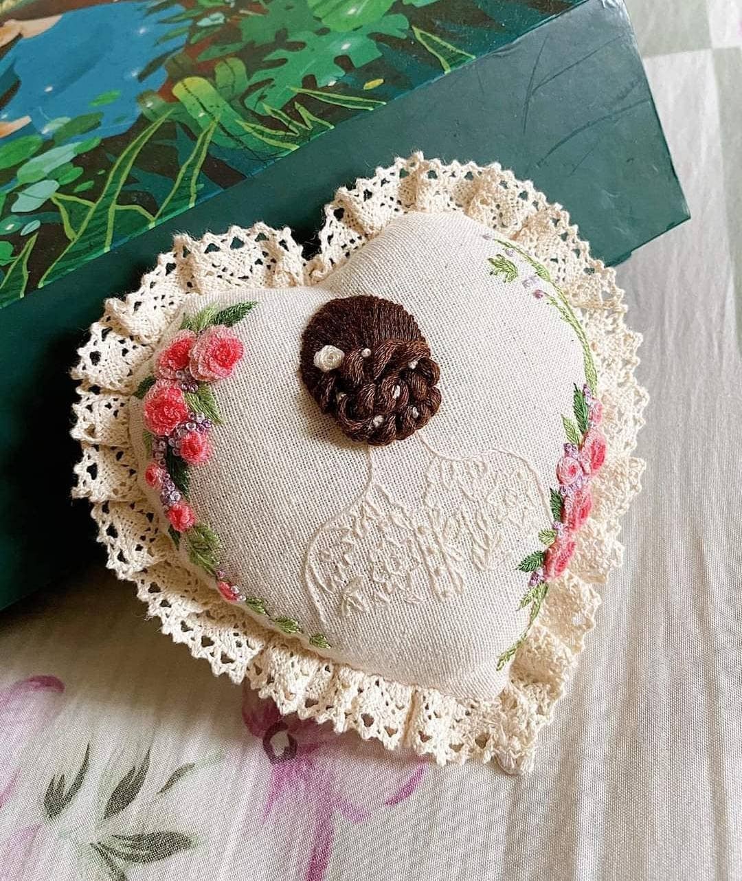 Beautiful Bride - Embroidered Heart-Shaped Pincushion