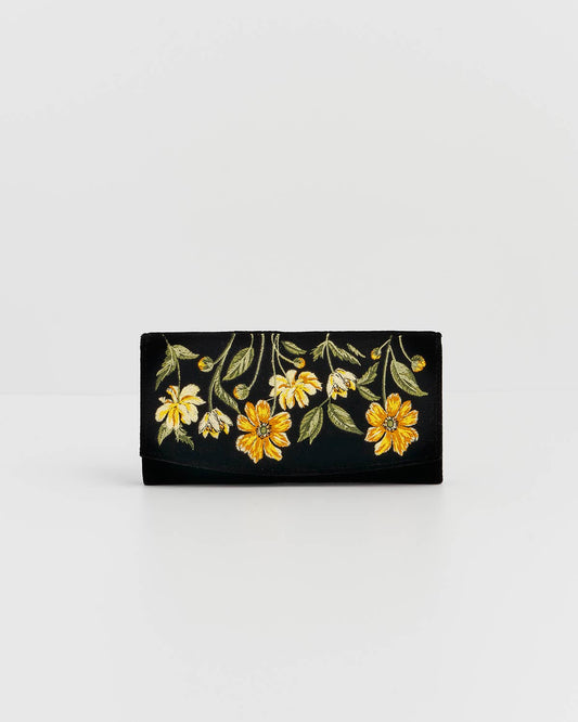 Botanical Black Velvet Embroidered Wallet