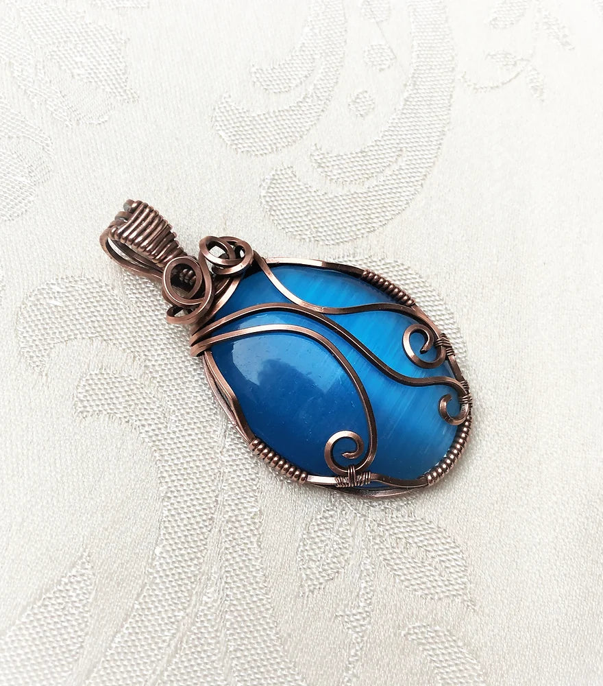 Blue Cat's Eye Oval Pendant