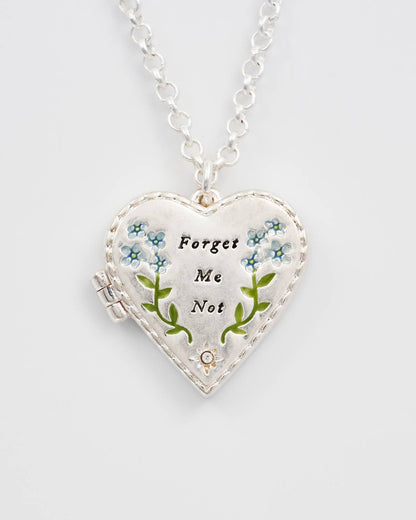 Floral "Forget Me Not" Heart Silver Locket Necklace
