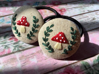 Embroidered Button Hair Tie