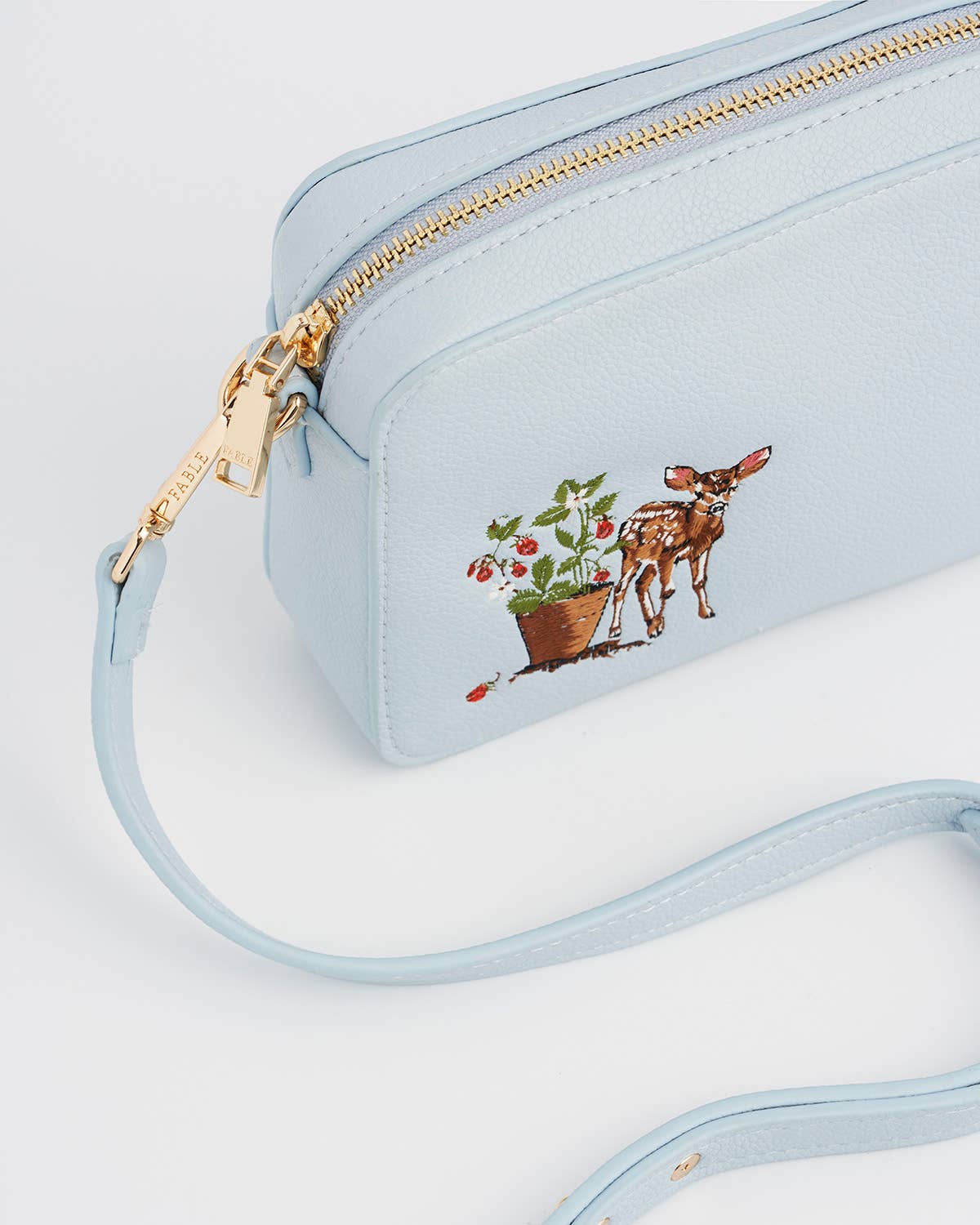 Strawberry & Fawn Blue Embroidered Camera Bag