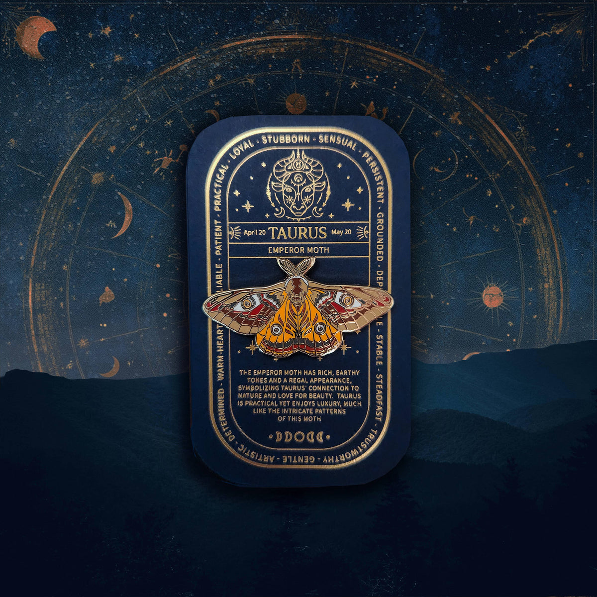 Taurus - Zodiac Butterfly and Moth Pin- Emperor Moth