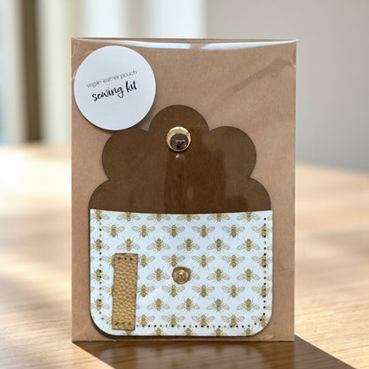 Sewing Kit - Vegan Leather Pouch - Golden Honey Bees