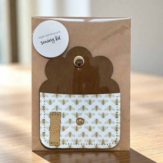 Sewing Kit - Vegan Leather Pouch - Golden Honey Bees