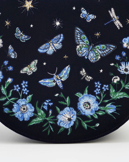 Charlotte Butterfly Embroidered Saddle Bag in Navy Velvet
