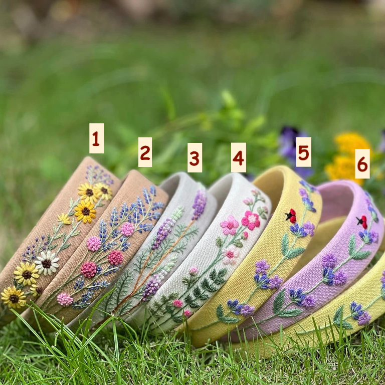 Spring Floral Embroidered Headband (Jasmine Collection)