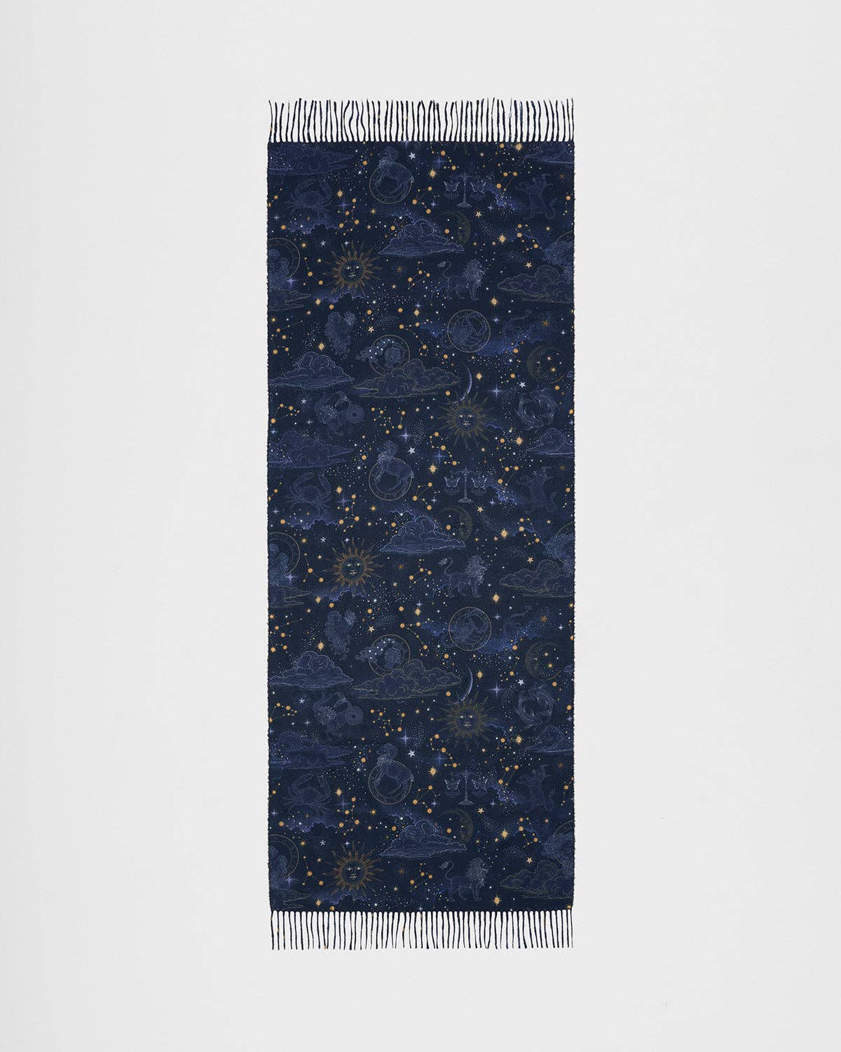 Zodiac Long Fringed Scarf in Navy