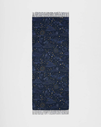 Zodiac Long Fringed Scarf in Navy