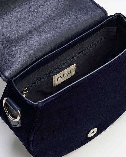 Charlotte Butterfly Embroidered Saddle Bag in Navy Velvet