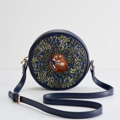Chloe Embroidered Circle Purse - Navy