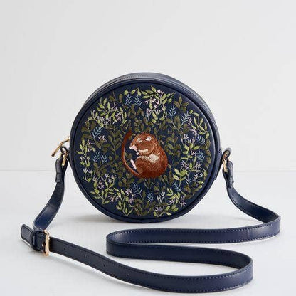 Chloe Embroidered Circle Purse - Navy