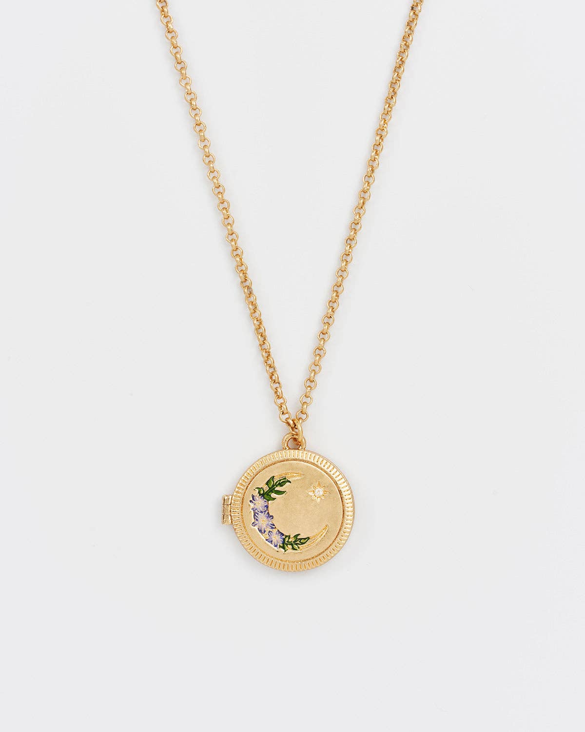 Nightshade Moon Round Gold Locket Chain Necklace