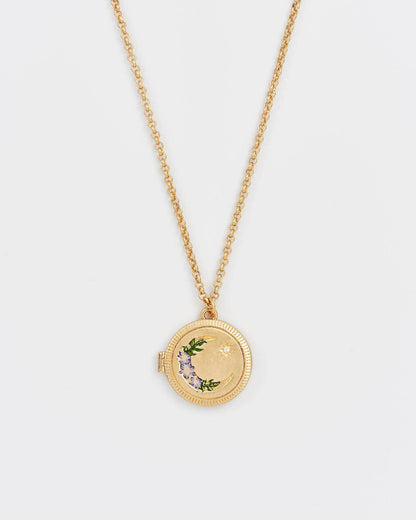 Nightshade Moon Round Gold Locket Chain Necklace