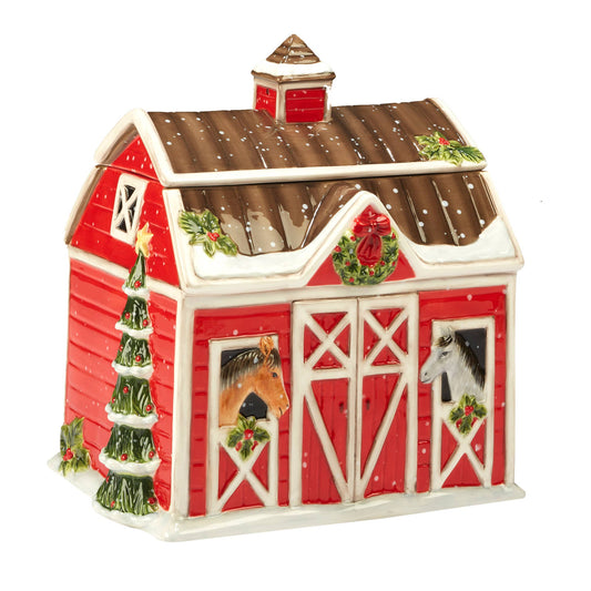 Christmas on the Farm 3-D Barn Cookie Jar 10 in
