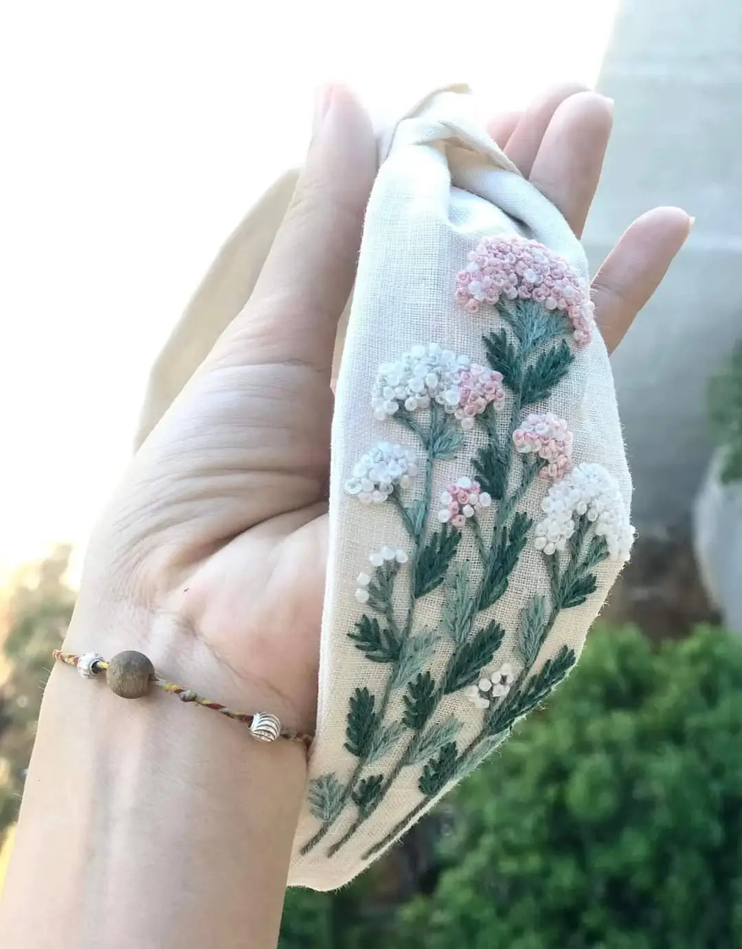 Floral Embroidered Linen Knot Turban-Style Headband