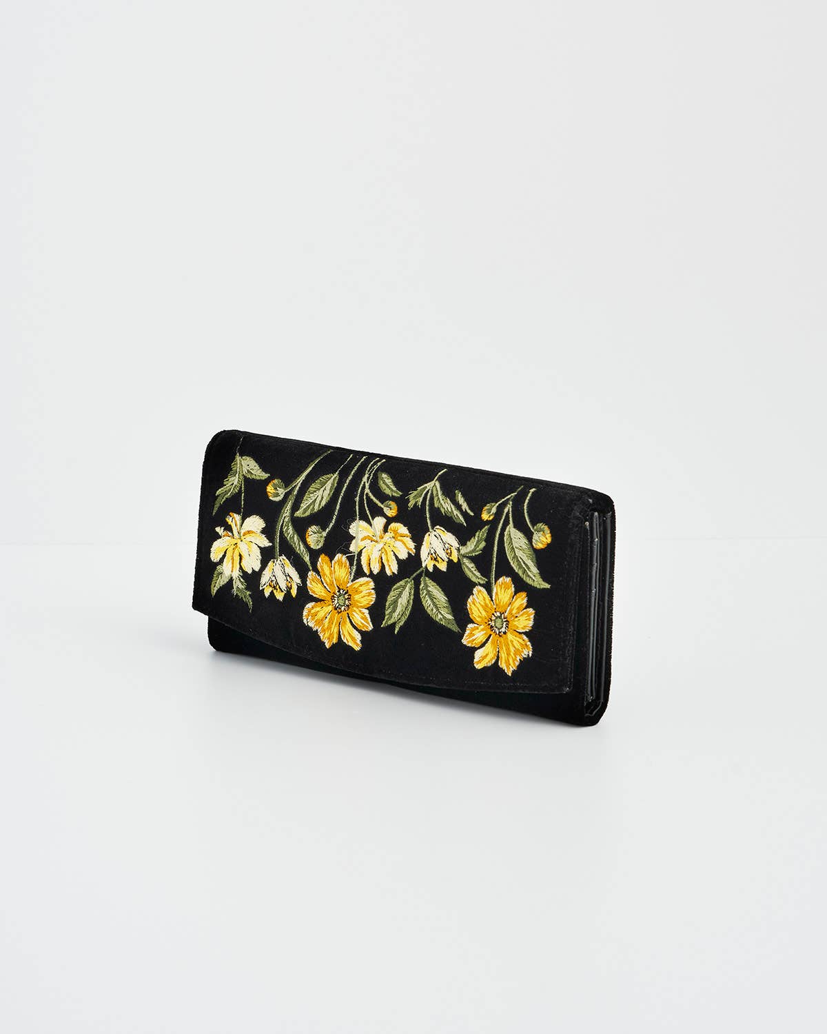 Botanical Black Velvet Embroidered Wallet