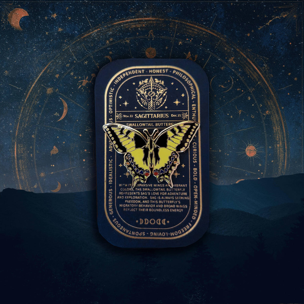 Sagittarius- Zodiac Butterfly and Moth Pins- Swallowtail