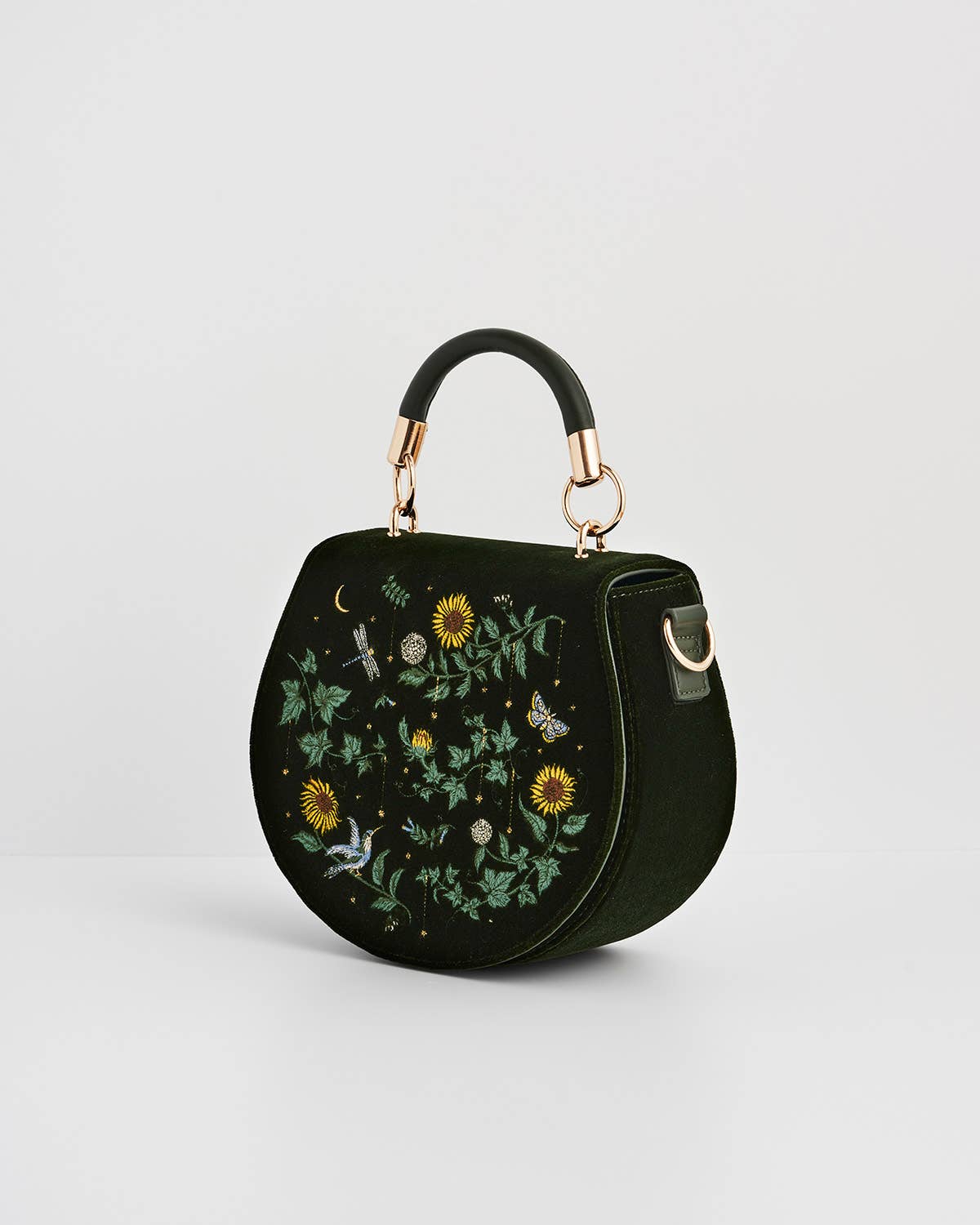 Sunflower Green Velvet Embroidered Top Handle Bag