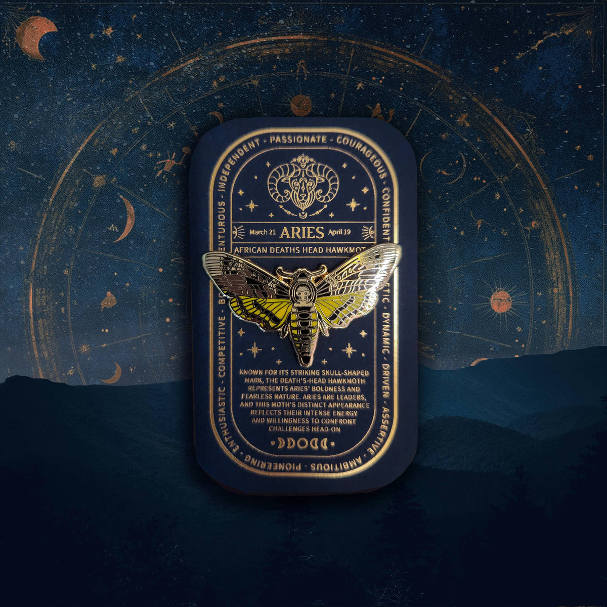 Aries - Zodiac Butterfly and Moth Pins- Deaths Head Hawkmoth