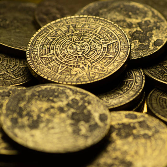 The Sun and Moon Worry Coin - Aztec Sun Stone and Moon
