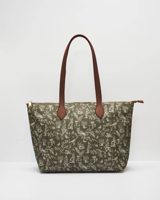 Edith Orla Scene Print Tote Bag in Olive Green