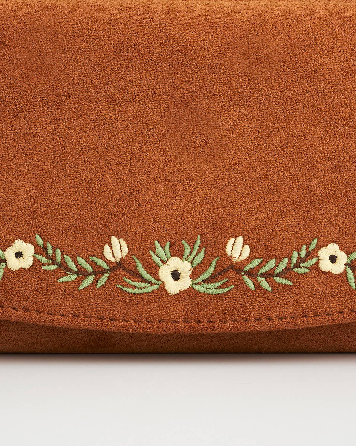 Floral Tan Faux Suede Embroidered Wallets
