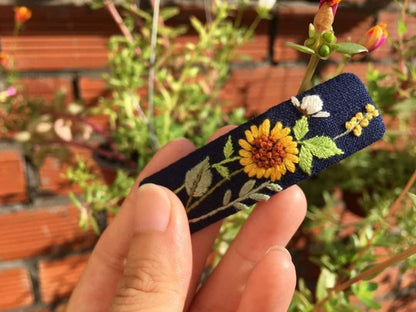 Sunflower Bouquet Embroidered Hair Clip / Barette