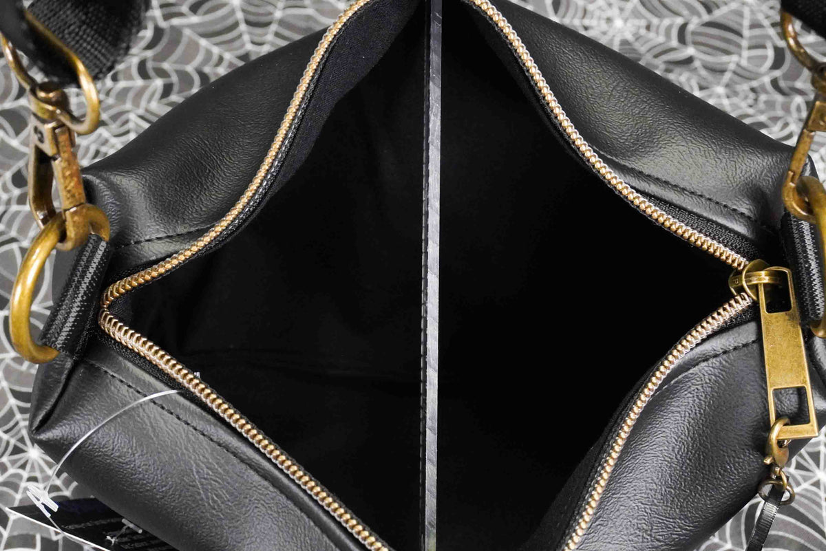 Girl Dinner Praying Mantis Black Small Crossbody Bag - Handmade, Vegan Leather, Embroidery, Brass Hardware