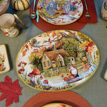 Woodland Critters Fall Oval Platter 16in x 12in