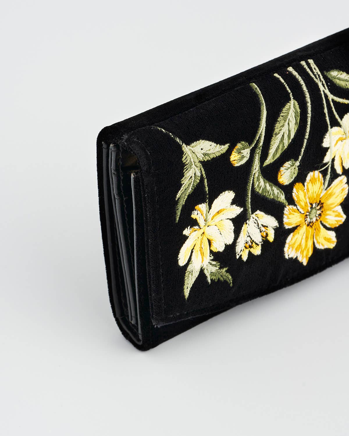 Botanical Black Velvet Embroidered Wallet