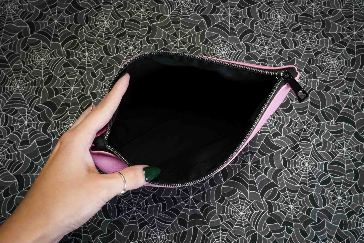 Forest Moth Cosmetic Bag - Handmade, Vegan Leather, Gunmetal Hardware