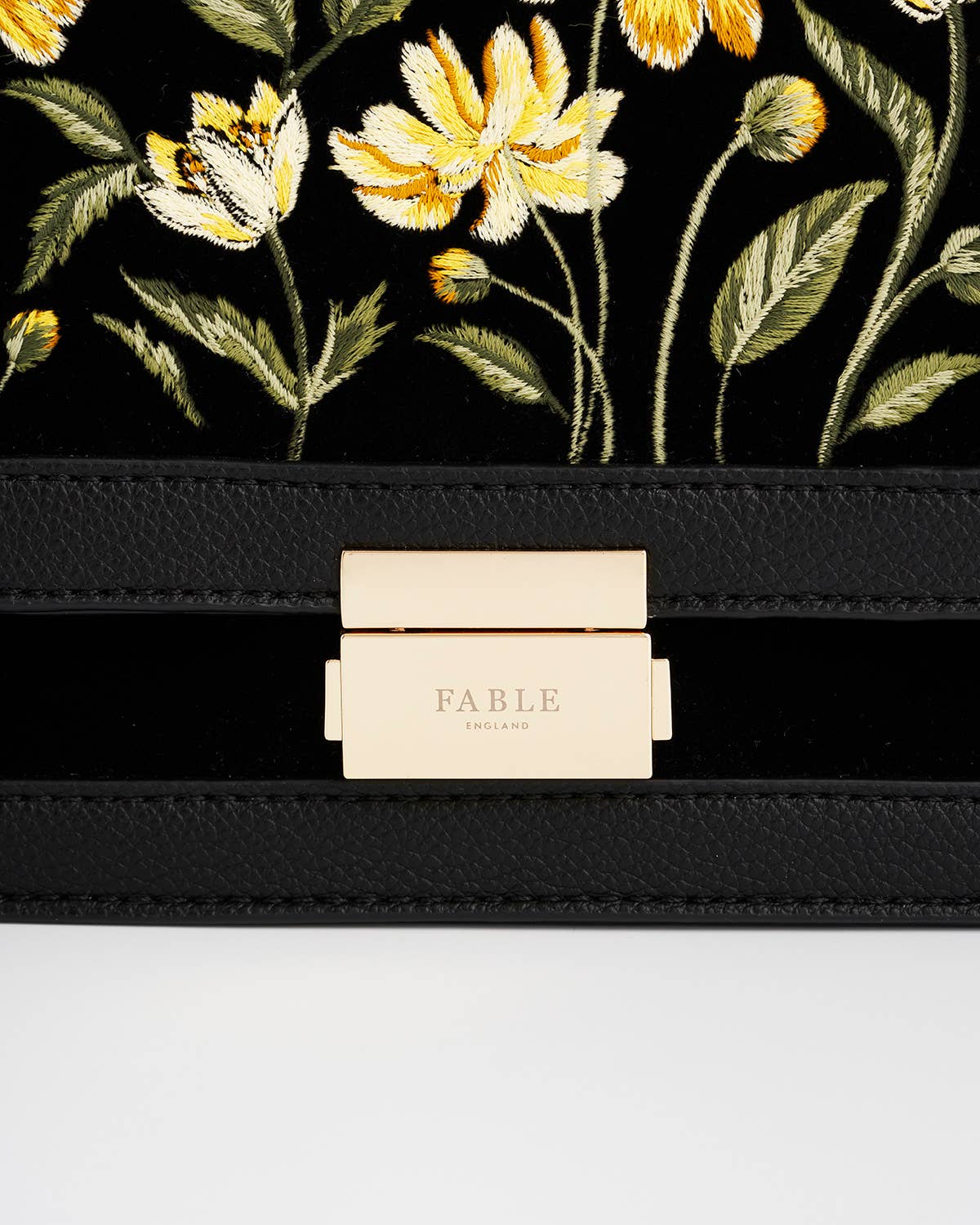 Botanical Black Velvet Embroidered Foldover Bag