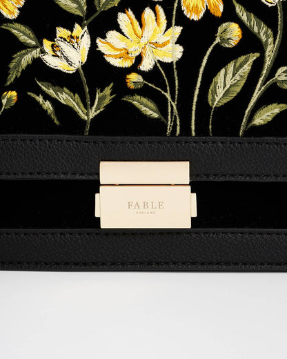 Botanical Black Velvet Embroidered Foldover Bag