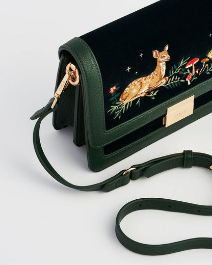 Fawn Embroidered Green Crossbody Bag