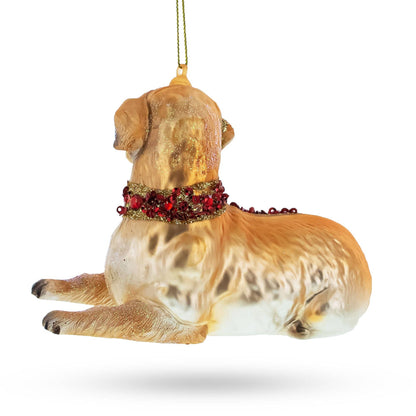 Golden Retriever with Jeweled Collar Glass Ornament