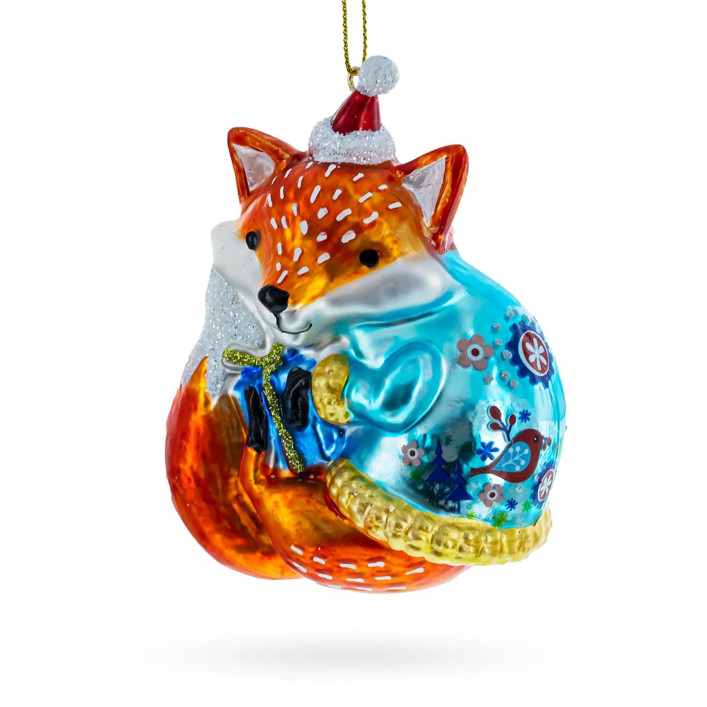 Fox with Gifts Glass Ornament
