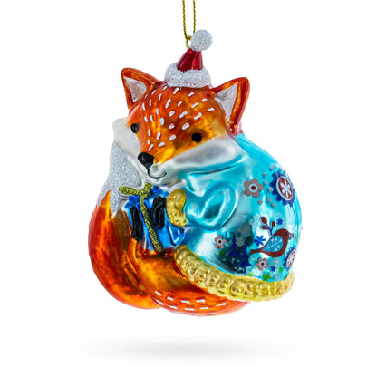 Fox with Gifts Glass Ornament