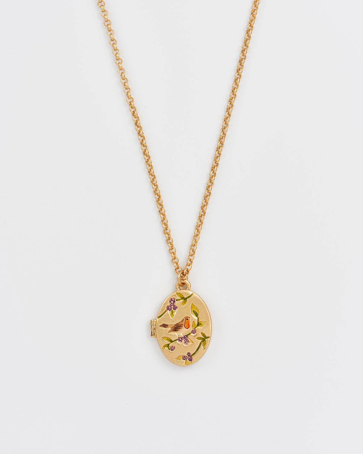 Robin & Blackberry Gold Oval Locket Chain Necklace