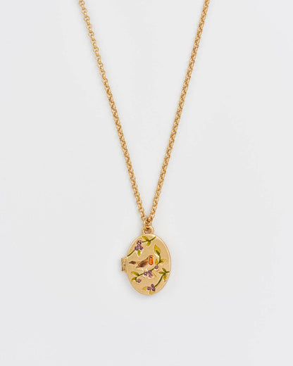 Robin & Blackberry Gold Oval Locket Chain Necklace
