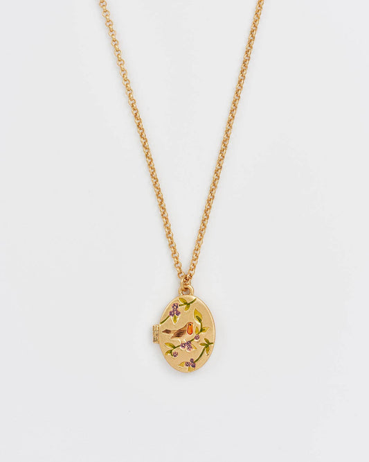 Robin & Blackberry Gold Oval Locket Chain Necklace