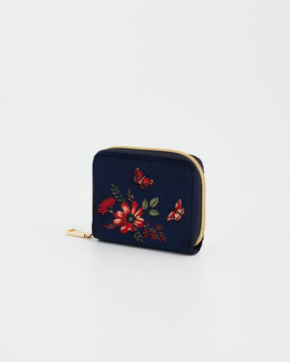 Floral Navy Velvet Wallet