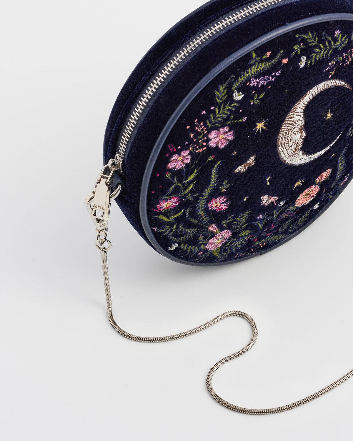 Chloe Midnight Garden Embroidered Circle Bag in Navy Velvet