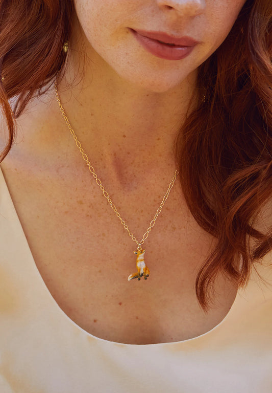 Enamel Fox Short Necklace